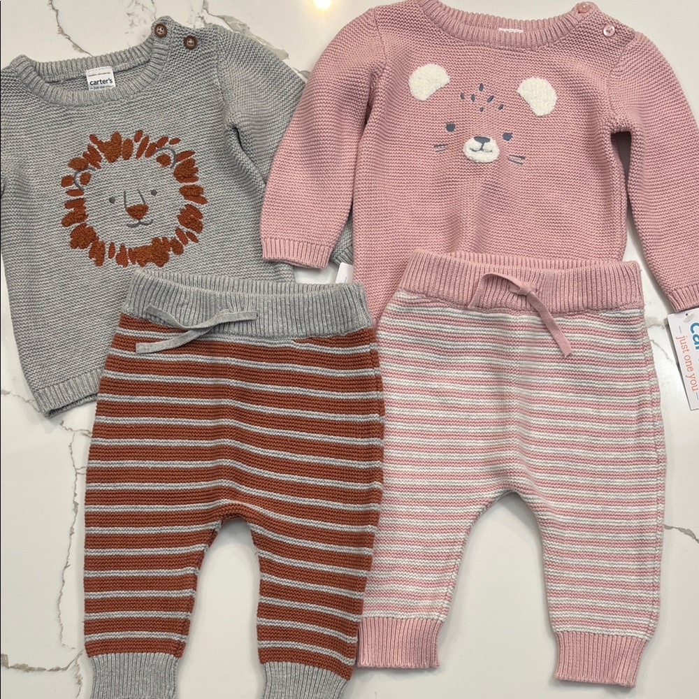 Carter's Sweater & Striped Pants Set, Perfect for Boy/Girl Twins, Size 3-6, NWT